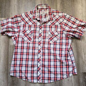 Wrangler Wrancher Western Shirt Mens 2XL Plaid Pearl Snap Cowboy Vintage Ranch